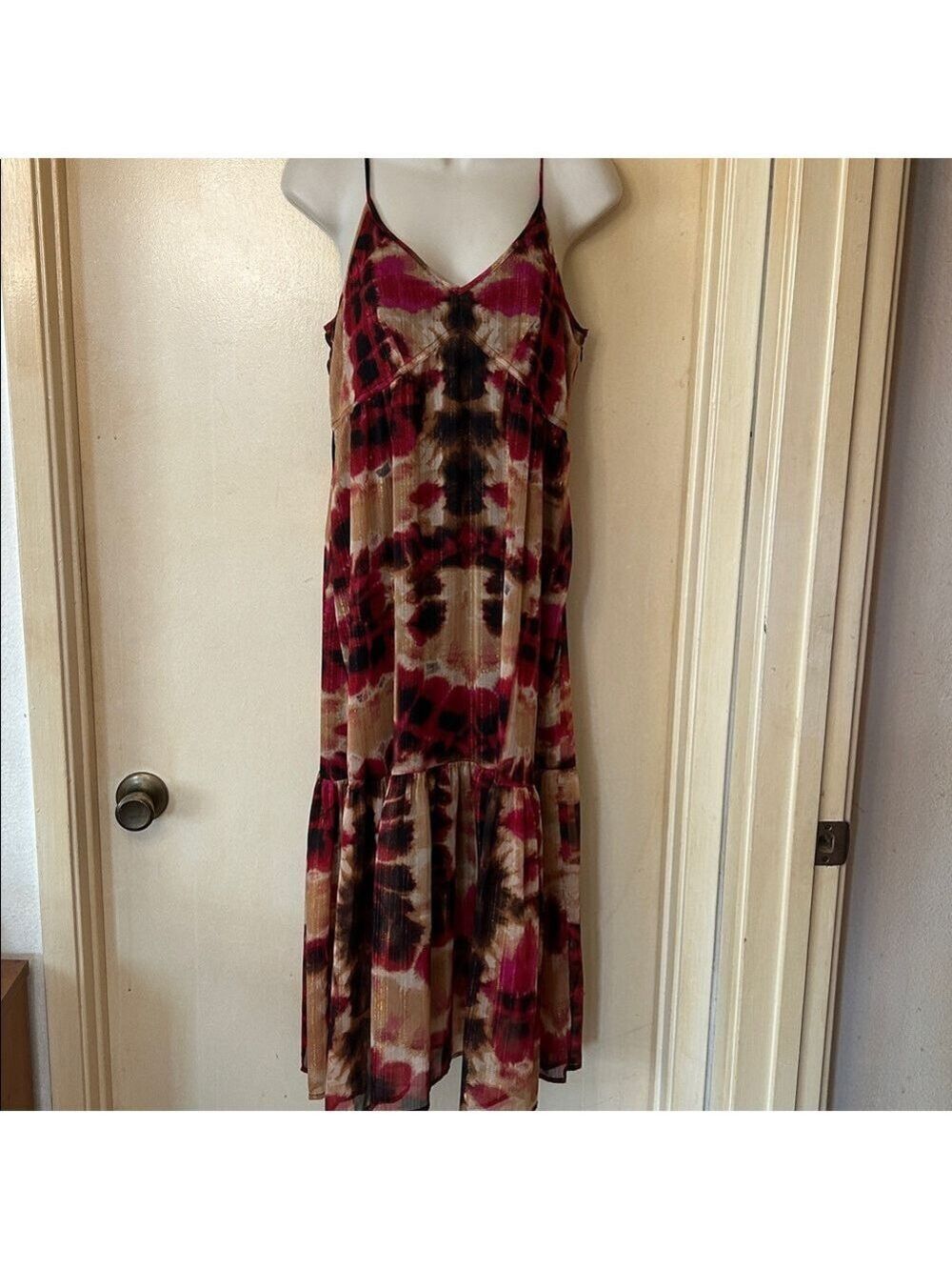 DKNY Purple and Black Tie-Dye Metallic Midi Dress size XS